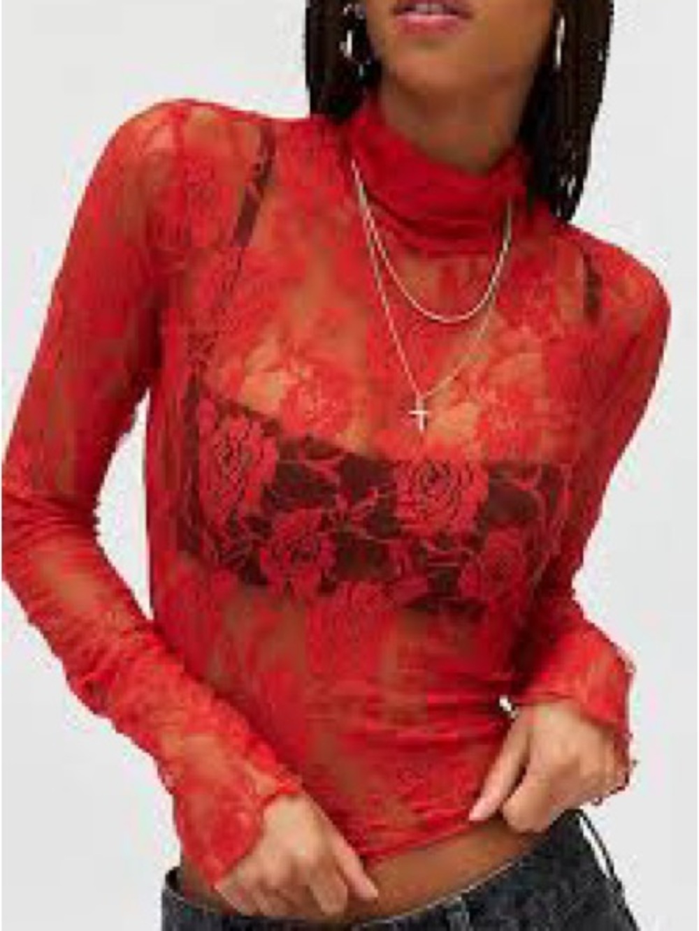Urban Outfitters Clarise Sheer Rose Floral Lace  Top